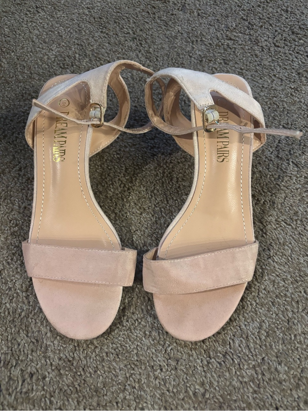 Dream Pairs Light Pink Suede Ankle-Strap Block Heel Sandals